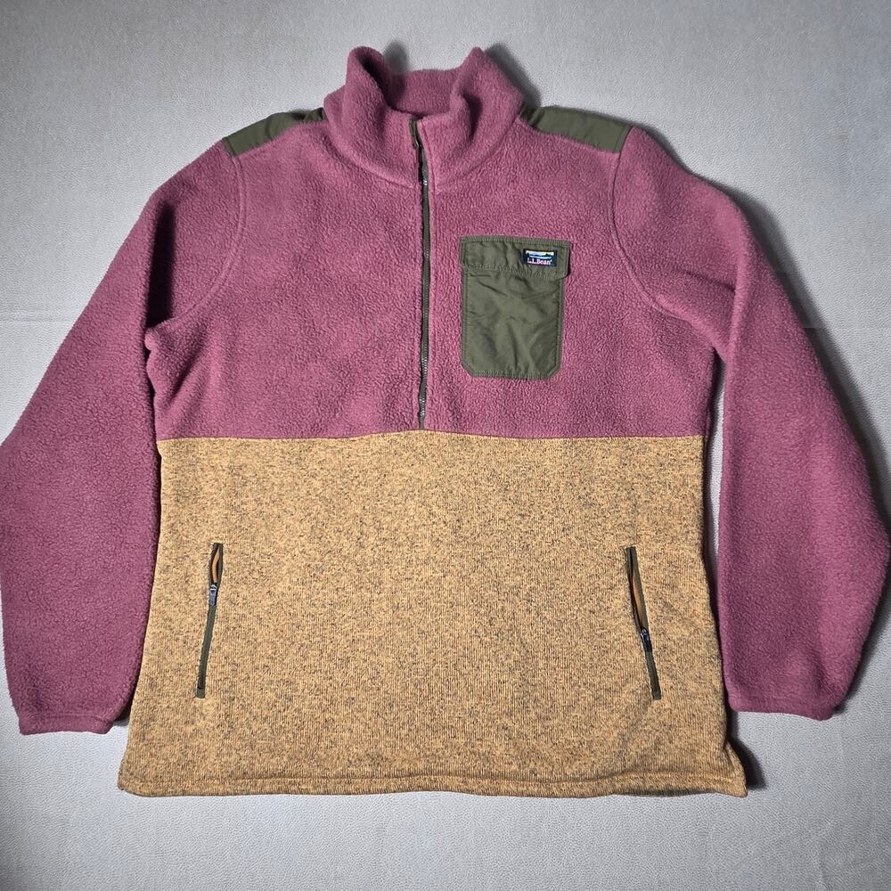 LL Bean Women's XL Colorblock 1/4 Zip Fleece Pullover Mountain Pile 517566